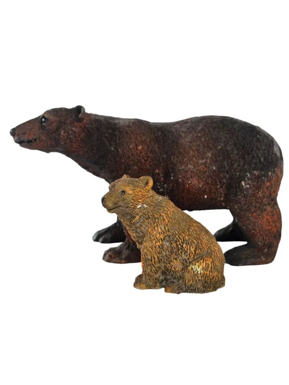 Vintage Brown Grizzly Bear Mom Cub Figurine Set Pair Resin Wildlife Home Decor